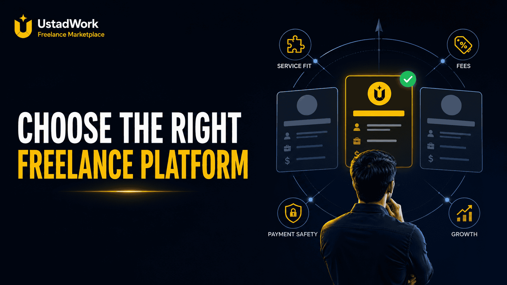 Freelance platform selection guide comparing service fit, client demand, competition, fees, payment safety, payout methods, and growth opportunities.